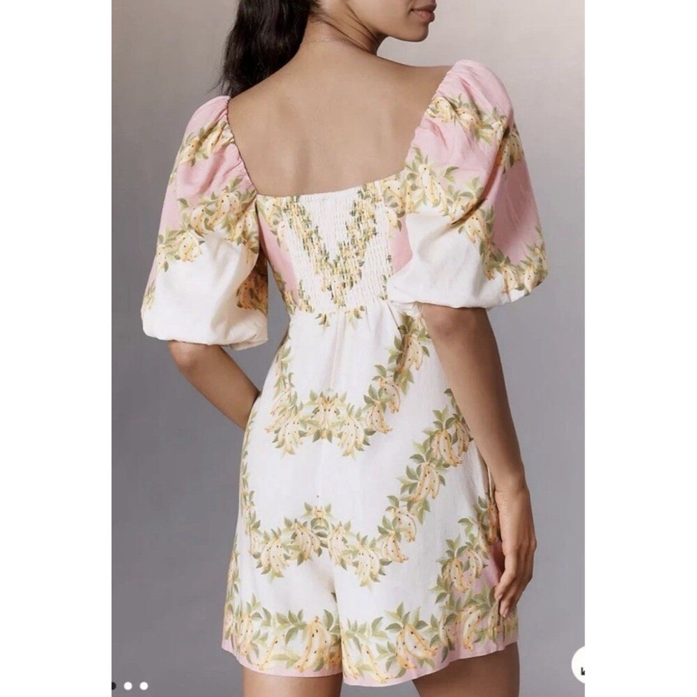 NWT Anthropologie FARM Rio Linen Blend Puff Sleeve Romper - Picture 14 of 15